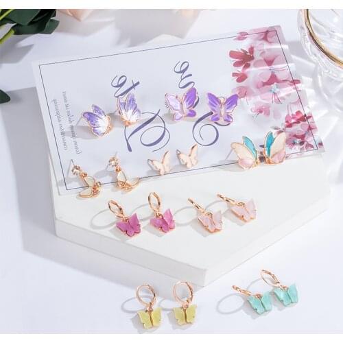 New Korean Acrylic Butterfly Earrings for Women Street Style Fashion Cute Small Animal Sweet Stud Earrings 2020 Female Jewelry