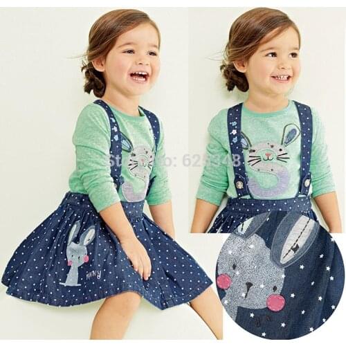 Autumn Girls Clothing Sets Rabbbit +Polka Dot Girls Dress+T-shirt+Braces Kids Clothes Sets conjunto de roupa drop shipping