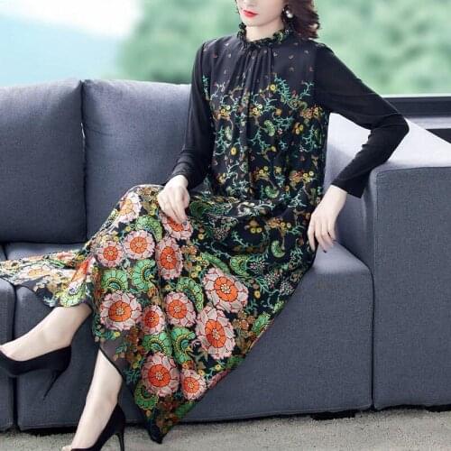 Large Size Print Dress 2021 Spring New Middle-Aged Mother High-End Fashion Loose Long Dress Female Korean Floral Clothing y1431
