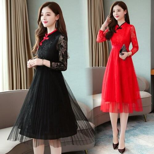 Dress Women Fashion 2019 Autumn Winter Lace Patchwork Mesh Dresses Female Casual Turtleneck Long Sleeve Beautiful Party Dress