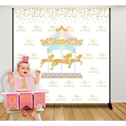 Custom carousel first birthday gold polka dot backdrops High quality Computer print party photography studio background