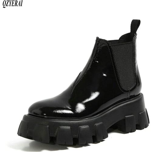 QZYERAI New style Genuine leather Female boots Womens boots cowhide The bottom of the thick Autumn and winter Womens shoes