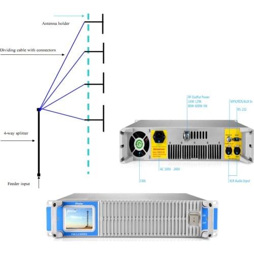 FMT5.0 500w 600w FM Broadcast Radio Transmitter + four bay DV2 dipole antenna + 30 meters cable with connectors