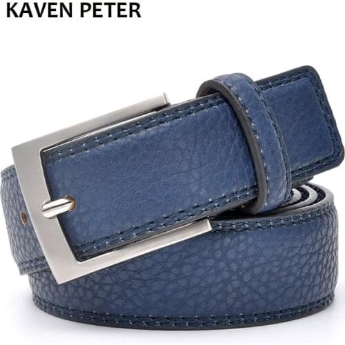 Fashion Accessories Trends Jeans Belt Men Cowskin Blue Dress With Belt Accessories For Men Trouser Waistband Silver Metal Belt