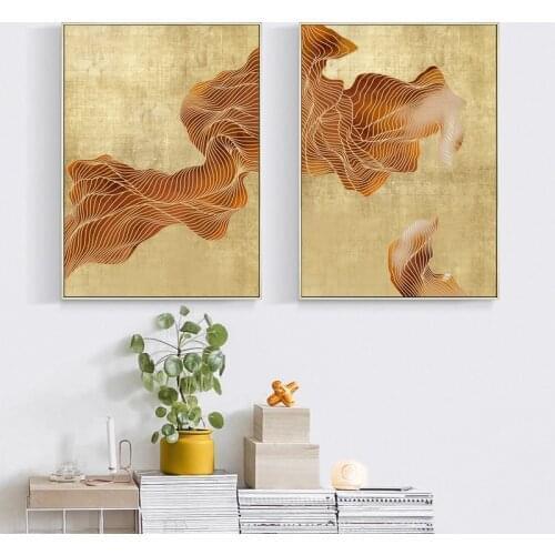 Modern Abstract Golden Lines Wall Art Minimalism Canvas Painting Posters and Prints Pictures for Living Room Home Decoration