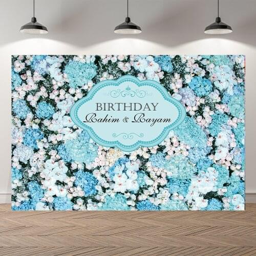 NeoBack Thin Vinyl Custom Blue Floral Wall Wedding Photo Backgrounds Children Birthday Photo Backdrops Party Welcome Board P4225