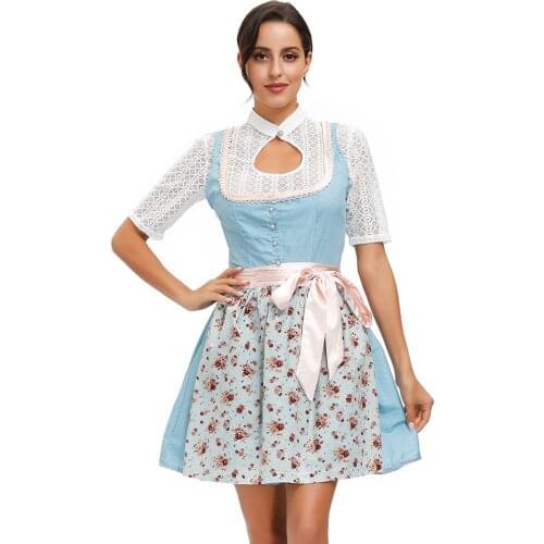Bavarian Traditional Oktoberfest Dress Dirndl Floral Apron Beer Girl Deluxe Women Maid Costume Fancy Dress