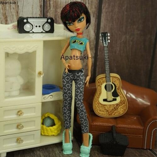 Blue Cartoon Glasses Crop Top Pants for Monster High Accessories Outfits Fashion Doll Clothes Set For Bratz Dolls 1/6 Kids Toys