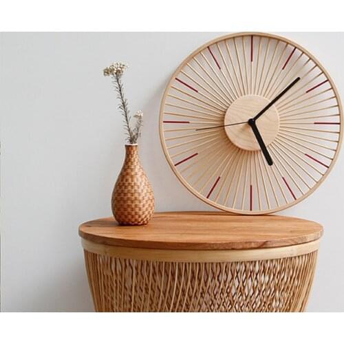 Japanese style bamboo solid wood wall clock modern minimalist bedroom mute creative personality pastoral fashion clock