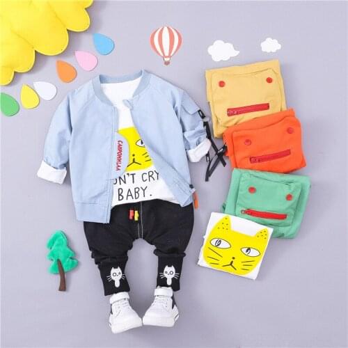 HYLKIDHUOSE Autumn Toddler Infant Clothes Outfit Baby Girls Boys Clothing Sets Children Kids Casual Cartoon Coats T Shirt Pants