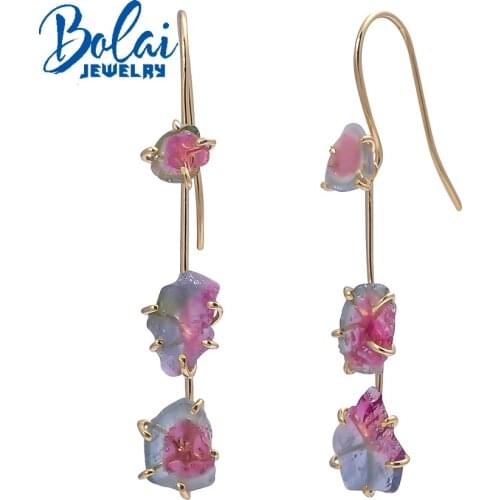2021 New unique handmade natural tourmaline rough earrings, original design of womens exquisite jewelry of minority temperament