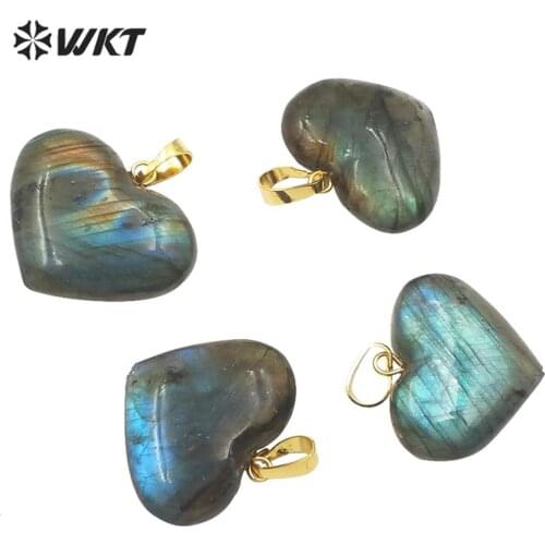 WT-P1506 Natural labradorite pendant heart shape Rainbow color stone with gold electroplated clasp pendant fashion gift for her