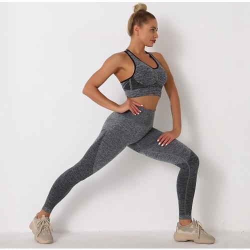 Women Fitness Sport Suit Yoga Running Set High Waist Gym Workout Leggings Shirts Training Clothing Sportswear Set Yoga Outfit