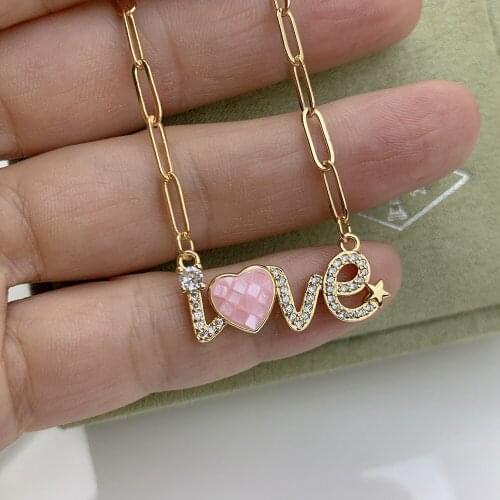 New Pink Shell Heart Zircon I Love You Pendant Necklace For Women 2021 Fashion Necklac Female Gift Jewelry