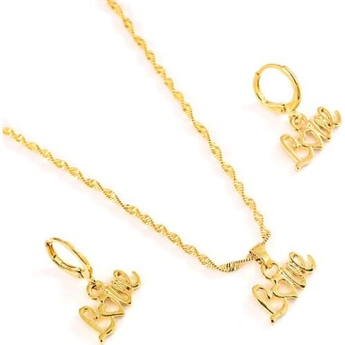 Africa Dubai love Pendant Necklace earrings Charms Jewelry Gift Gold Color Chain Men/Women wedding bridal mother gifts