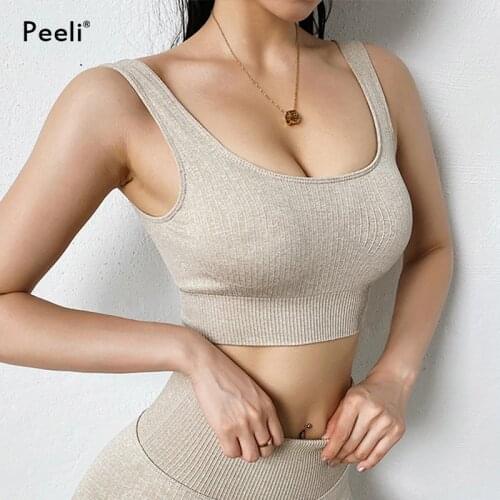 Peeli 2020 Seamless Sports Bra High Impact Gym Brassiere Running Push Up Fitness Yoga Bra Padded Ribbed Workout Tank Top Woman