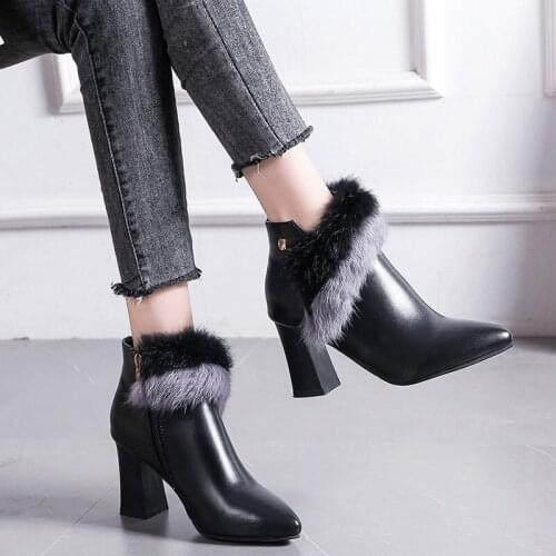 Hairy Martin Boots Women Autumn/Winter New Plush Warm Fashion Sharp Heeled High-heeled Short Boots Girl 5cm Height