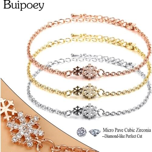Buipoey New Korea Style Fine Cubic Zirconia Snowflake Bracelets For Women Men Lobster Clasp Charm Bracelet Couples Jewelry Gift