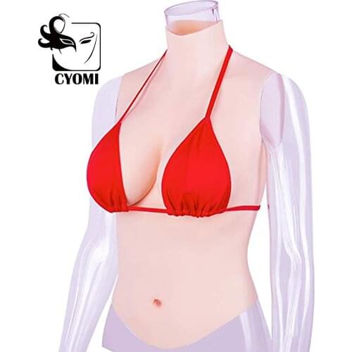 CYOMI C/D/E/G CUP High Collar Neck Crossdresser Silicone Breasts Forms Half Body Realistic Fake Boobs Drag Queen Transgender 1G