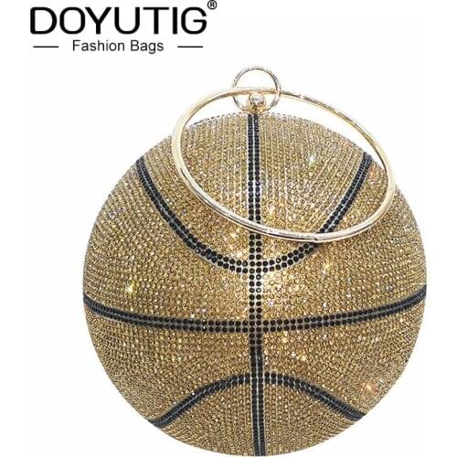 DOYUTIG Europe Design Womens Basketball Shape Rhinestones Clutches Lady Fashion Football Diamond Wedding Metal Evening Bag A273