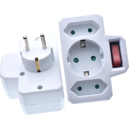 16A CE Copper Eu Germany Wall Extension Adaptor Plug With Power Switch EU Schuko Socket With Safety Shutter Extension Socket