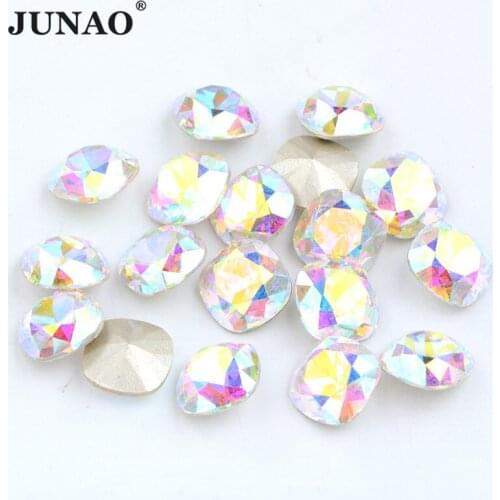 JUNAO 8 10 12mm High Quality Fat Square Rhinestone Glass Crystal AB Stone Point Back Strass Glue on Clothing Jewelry Accessories