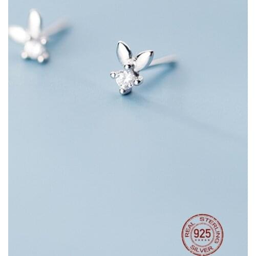 LKO 925 Sterling Silver Shining Setting Zircon Cute Rabbit Stud Earring For Fashion Women Party Fine Jewelry Accessories Gift