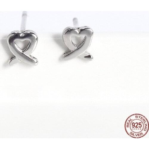 LKO Simple Ornaments 925 Sterling Silver X Love Heart Stud Earrings Temperament Personality Heart-Shaped for Women Earrings