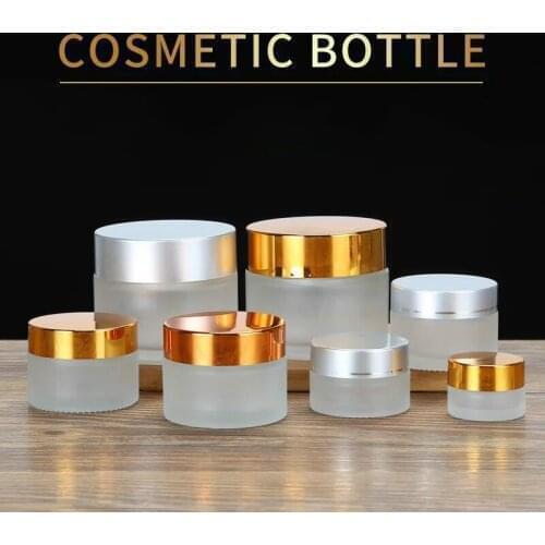 15pcs 5/10/15/20/30/50/100g Frosted Glass Jar Pots Cosmetic Makeup Inner Lid Face Cream Lip Balm Container My Refillable Bottle