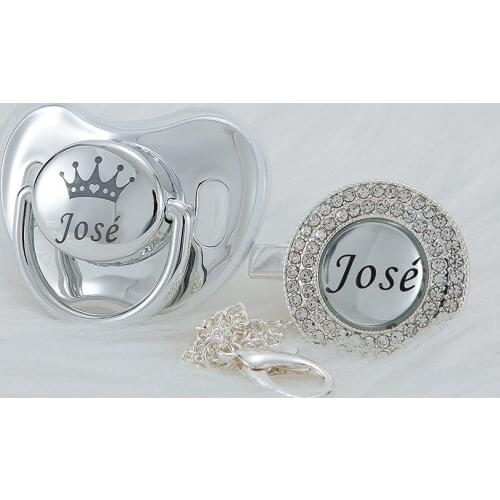 MIYOCAR personalized any name silver bling pacifier and pacifier clip BPA free dummy bling luxurious pacifier NPS