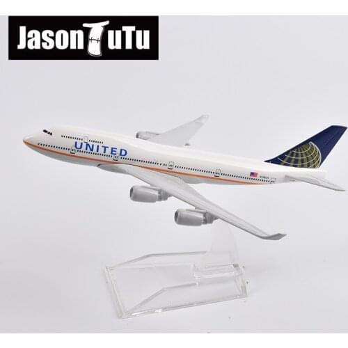 JASON TUTU 16cm United Airlines Boeing 747 Plane Model Aircraft Diecast Metal 1/400 Scale Airplane Model Gift Collection Drop
