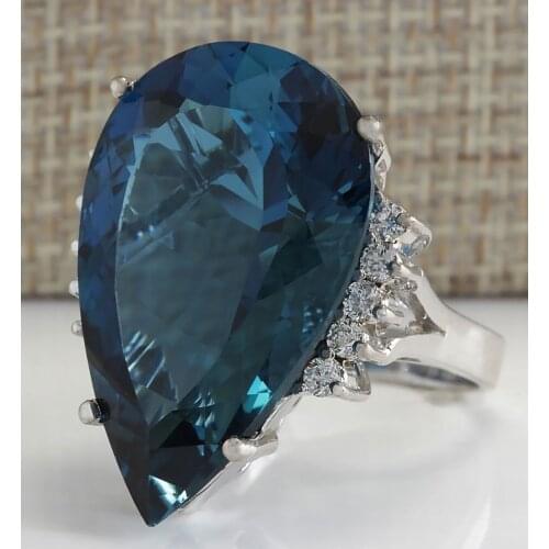 Fashion Jewelry Women Wedding Drop Dark Blue Zircon Rings Engagement Bridal Ring