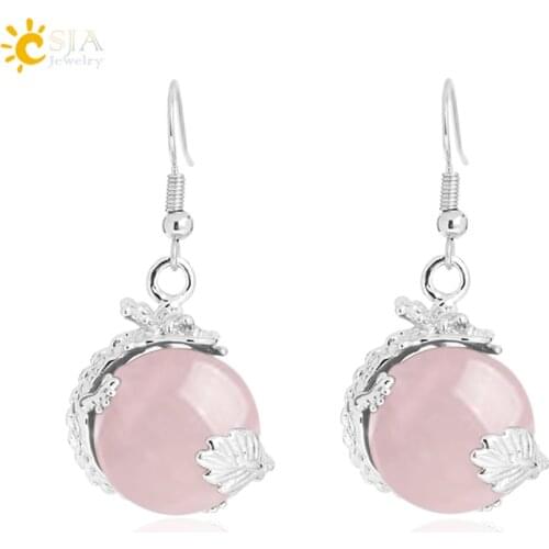 CSJA Trendy Women Drop Earring Dragon Shape Clear Crystal Reiki Gem Stone Pendant Wholesale Retail Female Accessories E090