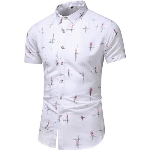 Multi-color Men Business casual printed Summer Short sleeve white blue shirts male Slim Dress shirt Chemise Homme Plus Size 7XL