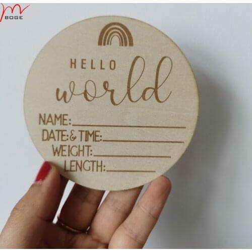 Set of 20 new rainbow Hello World Baby Birth Stats Announcement Sign Baby Shower Gift Newborn l Wooden Milestones photo prop
