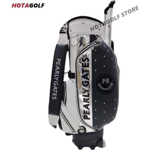 2021 New PG Rivet smiley Golf Bag Silver PU waterproof golf bag with pulley trolley golf bag