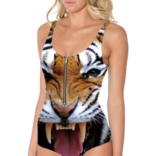 New Big Size Animal Tiger Leopard Swimwears One Piece For Women Summer Beach Wear Suits With Zipper 4 Patterns