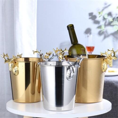 European Style KTV Wine Beer Chiller Bottle Cooler Stainless Steel Hotel Whiskey Champagne Bucket Creative Deer Head Ice Bucket