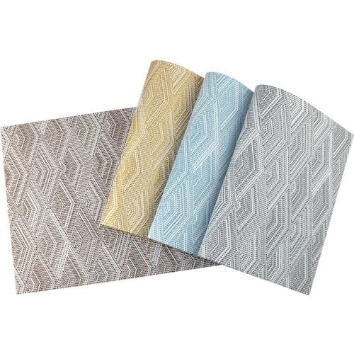 Diamond Pattern PVC Placemat Washable Dining Table Mats Diagonal Frame Teslin Stain-Resistant Cloth Disc Bowl Coaster