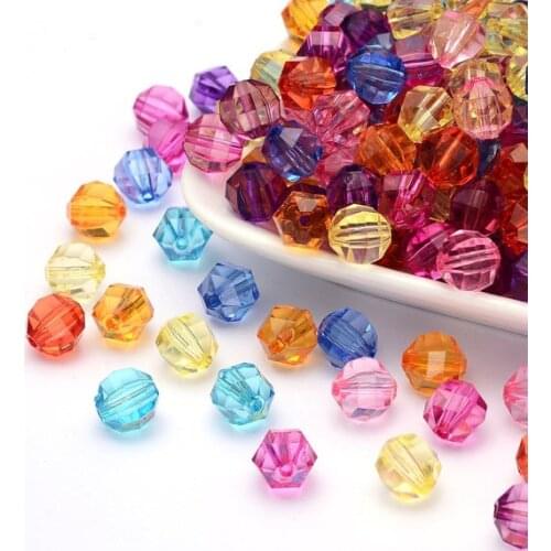 1500pcs Transparent Acrylic Beads, Faceted, Round, Mixed Color, 8mm in diameter