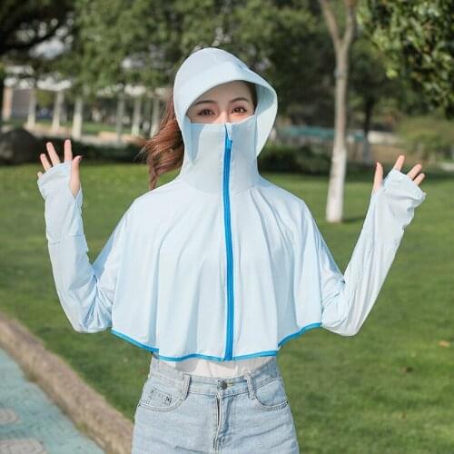 Sunscreen clothing womens new summer outdoor riding driving zipper hooded shawl