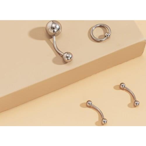 Temperament Simple Geometric Round Ball Word Stick Earrings Cool and Cold Wind Body Piercing Stainless Steel Earrings Set 2021