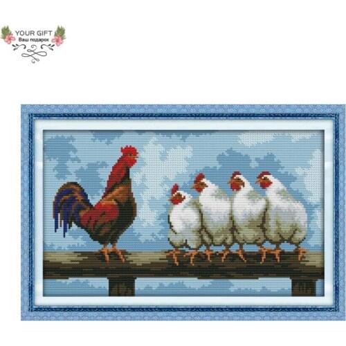 DA007 14CT 11CT Stamped and Counted Home Decoration Line Up Chicken Needlework Embroidery DIY Cross Stitch Kits