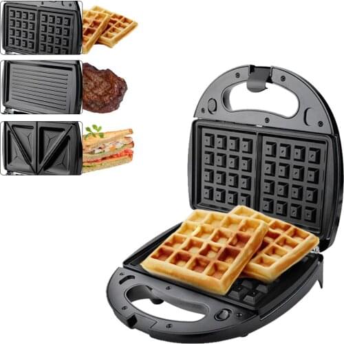 Waffle Maker Sandwich Maker Grill Panini Press Grill Toast Machine 3-in-1 Detachable Coating Indicator Lights Cool Touch