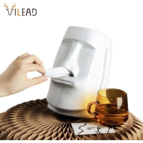 VILEAD Ceramic Easter Island Moai Nostril Tissue Box Statue Easter Day Desktop Figurines for Interior Home Decoration Accessorie