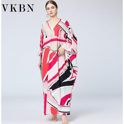 VKBN Women Dress Up Sleeveless V-Neck Casual Plus Size Female Dress Silk New Loose Party Dresses Women
