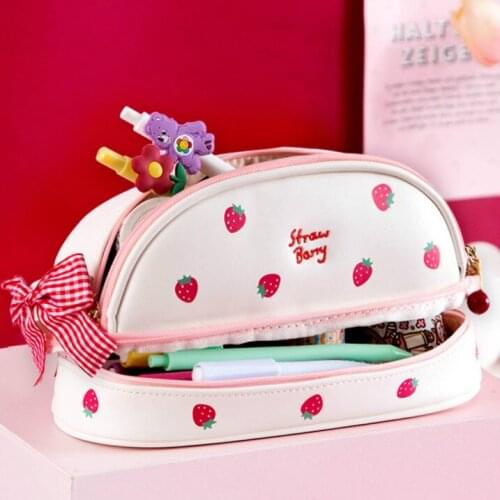 Pu Leather Waterproof Double-Layer Storage Pencil Case Kawaii Holder Large-Capacity School Pencilcases Stationery Organizer Item