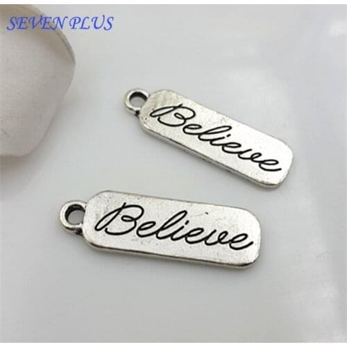 High Quality 20 Pieces/Lot 9mm*26mm Letter Printed Believe Jewelry Making Believe Charms