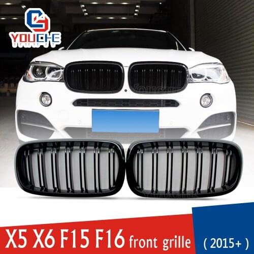 X5 X6 2-Slat Racing Grill Front Bumper Kidney Grille Grills for BMW X5 F15 X6 F16 5-door SUV Front Hood Mesh Gloss Black