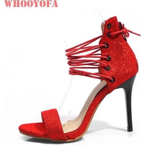 Sale Brand New Fashion Red Black Women Sandals Sexy High Gladiator Heels Lady Party Shoes WL339 Plus Big Size 12 43 46 48